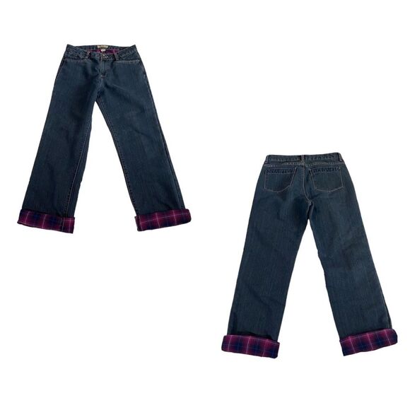 Natural Reflections Pink Plaid Flannel Lined Jeans Blue Sz 8 - Picture 1 of 14